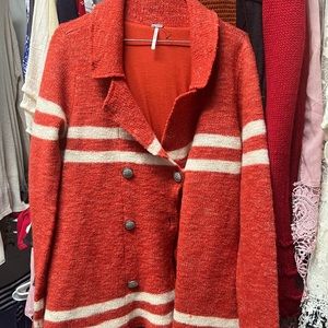 Free People Large Orange Sweater Coat